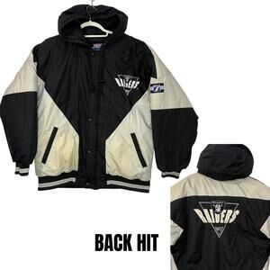 Vintage 90s Mens Size L LA Oakland Raiders Puffer Jacket Logo 7 NFL Hooded